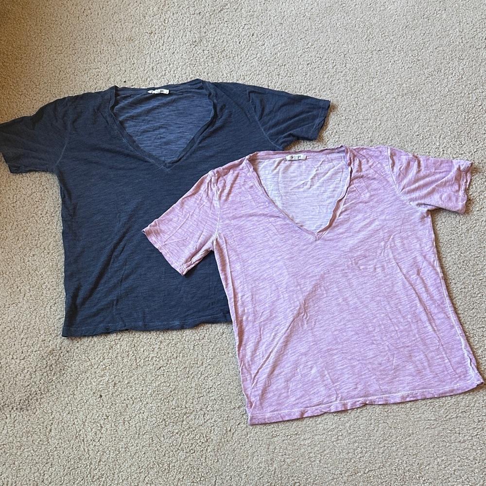 Women’s Splendid V-Neck Tee - Pink and Navy Short Sleeve Tops Size M